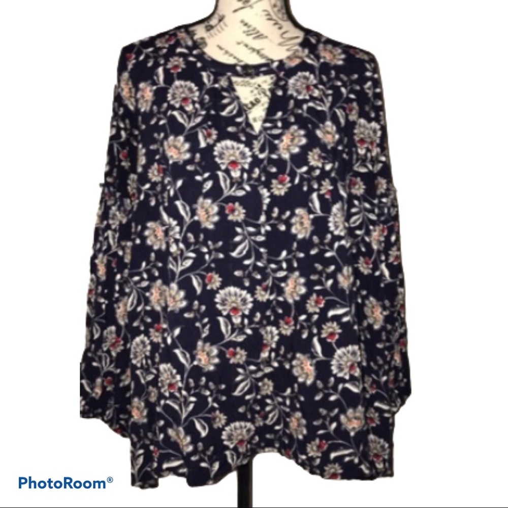 Before U Collection Floral Blouse w/Bishop Sleeves
